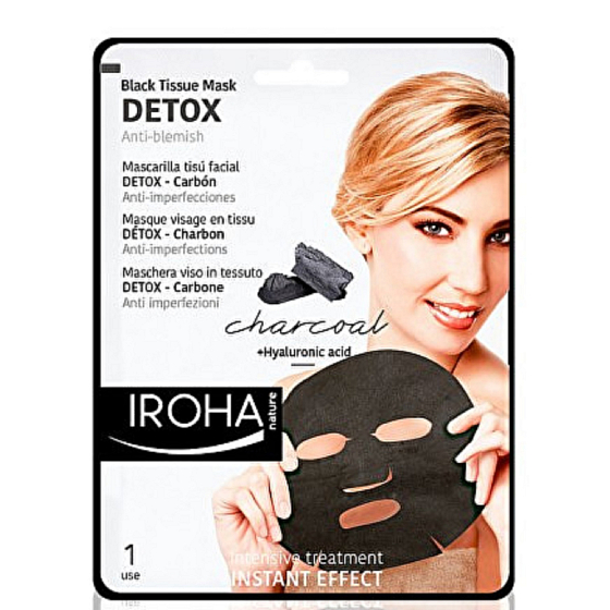 Iroha Detox Látková maska s dřevěným uhlím a kyselinou hyaluronovou 23 ml
