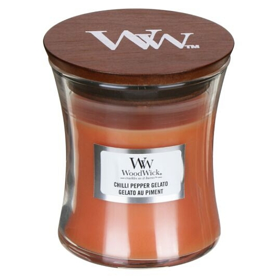 WoodWick Chilli Pepper Gelato - Zmrzlina s čili a pepřem vonná svíčka s dřevěným knotem a víčkem sklo malá 85 g
