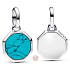 Charm Srebrny 925 Mini medalik turkusowy imitacja Turkusu, zawieszka na bransoletkę symbol