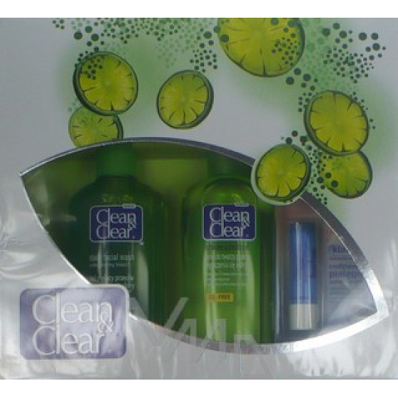 Clean & Clear mycí emulze 200 ml + pleťová voda 200 ml + balzám na rty 4,9 g, kosmetická sada
