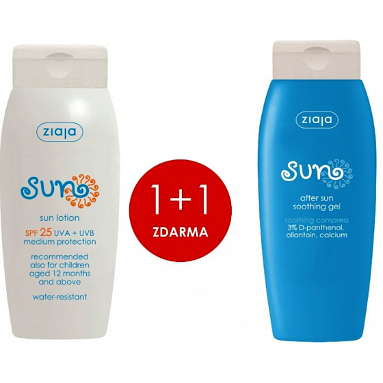 Ziaja Sun SPF 25 voděodolné mléko na opalování 150 ml + Sun zklidňující gel po opalování 150 ml, duopack