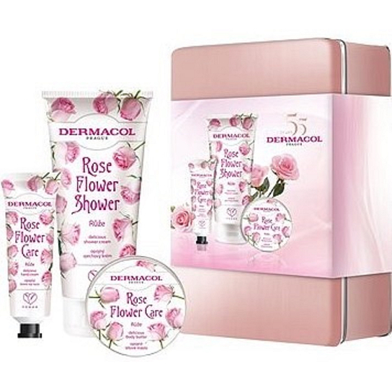 Dermacol Rose Flower Růže krém na ruce 30 ml + sprchový gel 200 ml + tělové máslo 75 ml, kosmetická sada