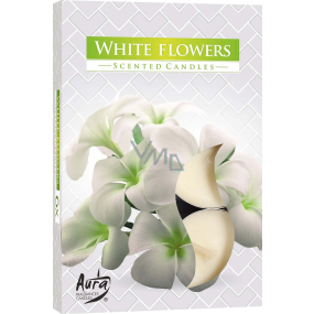 Bispol Aura White Flowers - Bílé květy vonné čajové svíčky 6 kusů