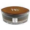 WoodWick Trilogy Cozy Cabin - Útulný srub vonná svíčka s dřevěným širokým knotem a víčkem sklo loď 453 g