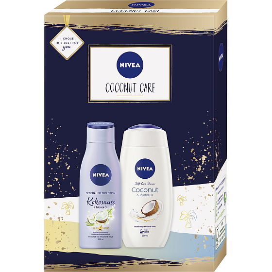 Nivea Coconut Care tělové mléko 200 ml + sprchový gel 250 ml, kosmetická sada pro ženy