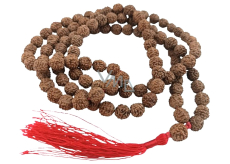 108 Mała Shiva Rudraksha, naszyjnik medytacyjny, naturalne indyjskie nasiona, wiązane, elastyczne, ręczne wykonanie, długość 8 cm, koralik 7-8 mm