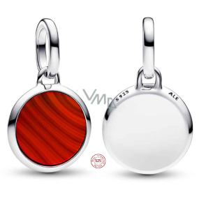 Charm Srebrna 925 Mini medalion czerwony imitacja Agatu, zawieszka na bransoletkę symbol