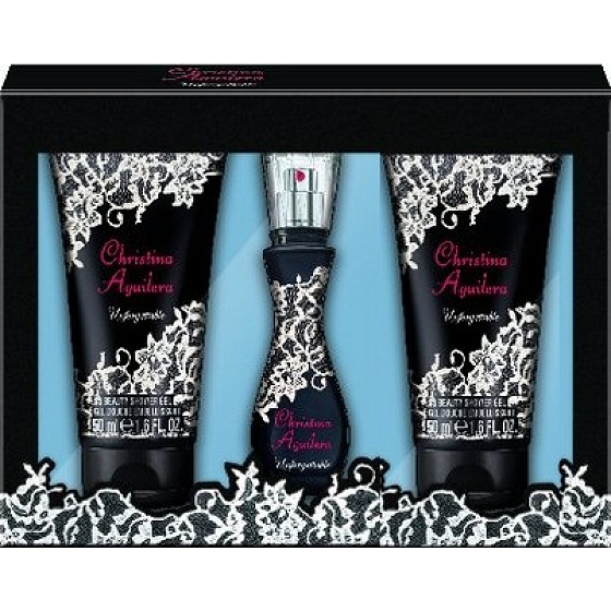 Christina Aguilera Unforgettable parfémovaná voda pro ženy 15 ml + sprchový gel 50 ml + tělové mléko 50 ml, dárková sada