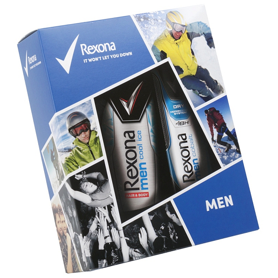 Rexona Men Cobalt antiperspirant deodorant sprej pro muže 150 ml + Cool Ice sprchový gel 250 ml, kosmetická sada