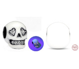 Charm Sterlingové stříbro 925 Třpytivá lebka, zářící ve tmě modře, luminozní korálek na náramek Halloween