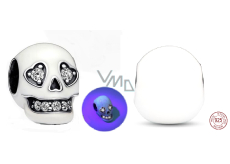 Charm Sterlingové stříbro 925 Třpytivá lebka, zářící ve tmě modře, luminozní korálek na náramek Halloween