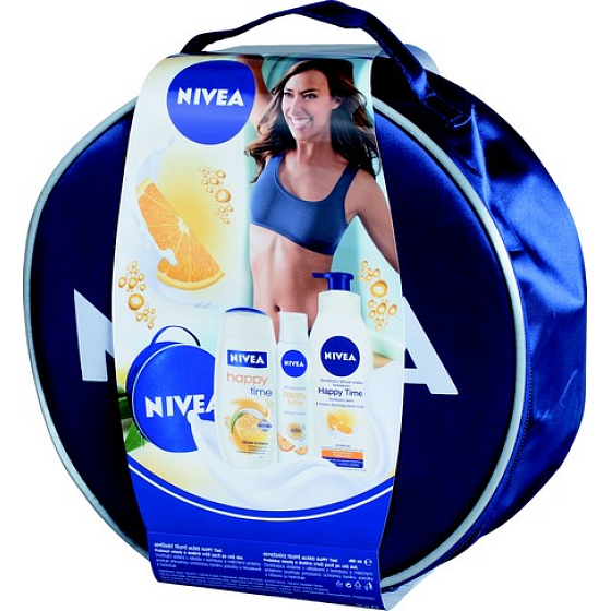 Nivea Happy tělové mléko 400 ml + sprchový gel 250 ml + antiperspirant deodorant sprej 150 ml, pro ženy kosmetická sada