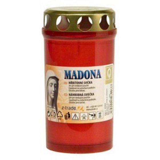 Madona Cmentarna świeca z wkładem prasowany czerwona, pali się aż 2 dni, 135 g