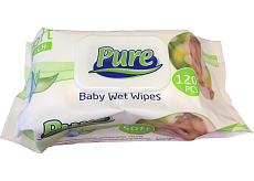Pure Baby chusteczki nawilżane dla dzieci z klipsem, 120 sztuk