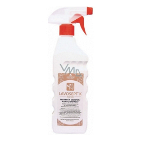 Lavosept K Citron dezinfekce ploch a nástrojů roztok na mytí pro profesionální použití více jak 75% alkoholu 500 ml rozprašovač