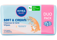 Nivea Baby Soft & Cream nawilżane chusteczki oczyszczające 2 x 57 sztuk, duopack