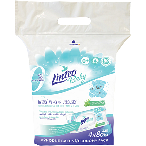 Linteo Baby Aloe Vera nawilżane chusteczki, 4 × 80 szt.
