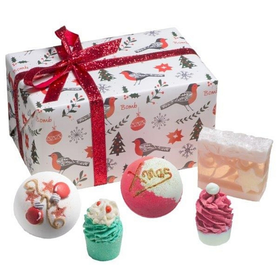 Bomb Cosmetics Vánoční Červenka balistik 2 x 160 g + máslový špalíček 2x50 g + mýdlo 100 g, kosmetická sada