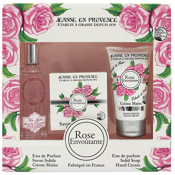 Jeanne en Provence Rose Envoutante - Podmanivá růže parfémová voda pro ženy 60 ml + tuhé toaletní mýdlo mýdlo 100 g + krém na ruce 75 g, kosmetická sada