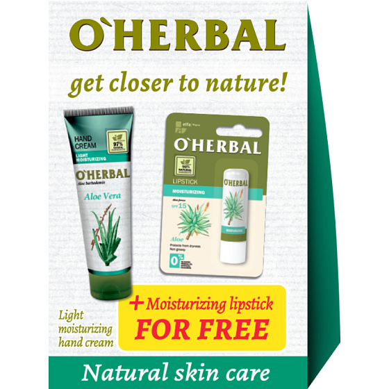 O Herbal Aloe Vera krém na ruce 100 ml + balzám na rty 3,6 g kosmetická sada