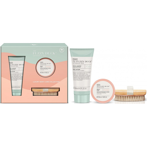Baylis & Harding Cotswold Spa Jasmín a Eukalyptus tělové mléko 200 ml + tělový peeling 200 g + tělový kartáč, kosmetická sada pro ženy