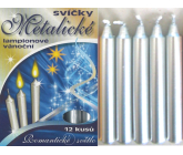 Romantické světlo Vánoční svíčky krabička hoření 90 minut metalická stříbrná 12 kusů