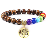 Bransoletka Chakra Drzewo Życia + Tygrysie Oko, elastyczna naturalna guma 8 mm / 16 - 17 cm
