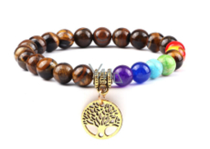 Bransoletka Chakra Drzewo Życia + Tygrysie Oko, elastyczna naturalna guma 8 mm / 16 - 17 cm