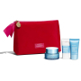 Clarins Hydra-Essentiel bogaty krem nawilżający do bardzo suchej skóry 50 ml + peeling kremowy do rozjaśniania i nawilżania 15 ml + orzeźwiająca maska nawilżająca 15 ml + kosmetyczka, zestaw kosmetyków dla kobiet