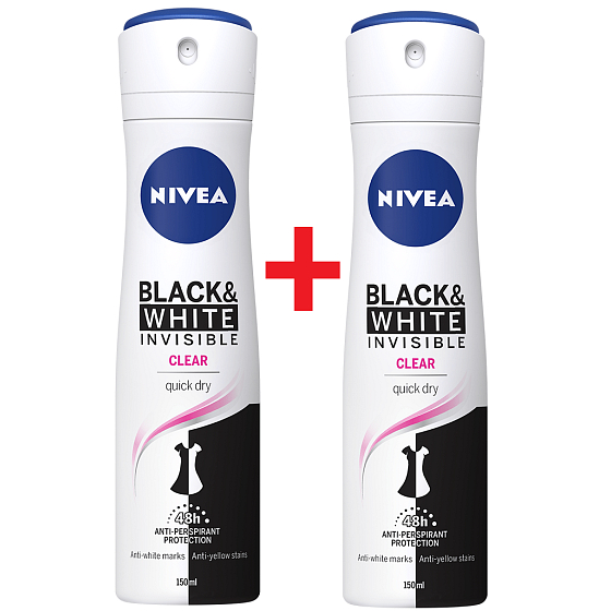 Nivea Invisible Black & White Clear antiperspirant deodorant sprej 2 x 150 ml, duopack pro ženy