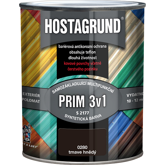 Hostagrund Prim 3w1 S2177 podkład i top kolor na metal, 0280 ciemny brąz, 600 ml