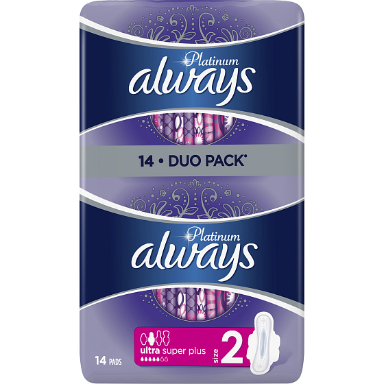 Always Platinum Ultra Super Plus Duo wkładki higieniczne z skrzydełkami 14 sztuk