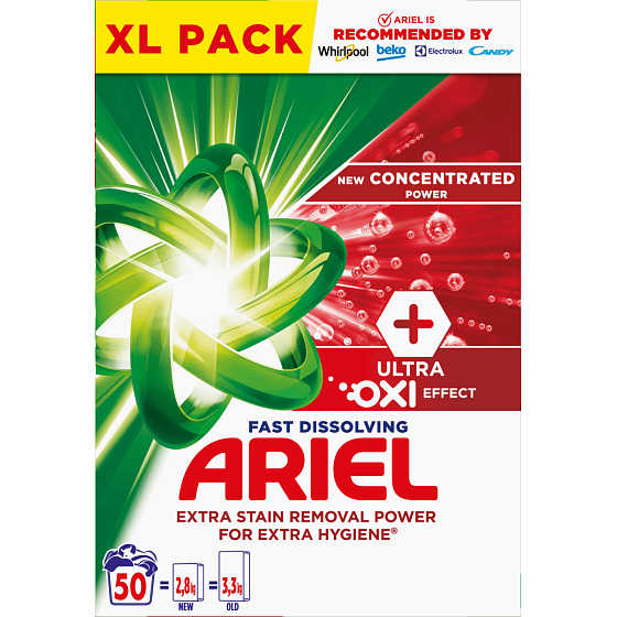 Ariel Ultra Oxi Effect proszek do prania do usuwania plam i dla ekstra higieny 50 dawek 2,8 kg
