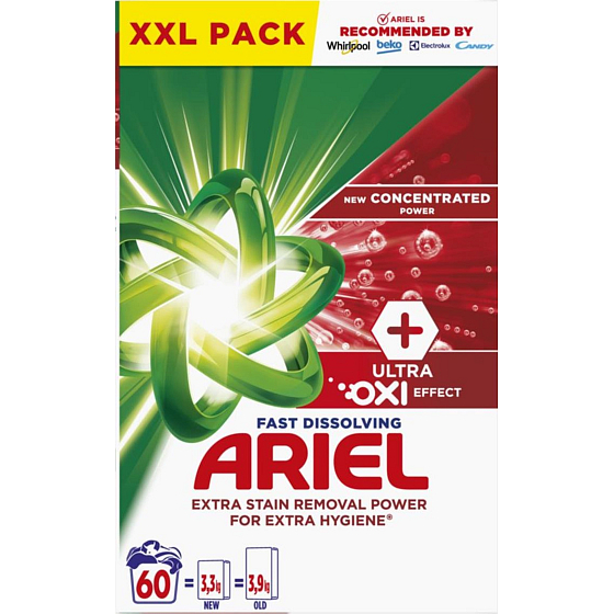Ariel Ultra Oxi Effect proszek do prania do usuwania plam i dla ekstra higieny 60 dawek 3,3 kg