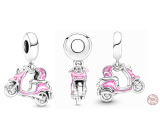 Zawieszka ze srebra próby 925 Sterling - Motocykl miejski różowy, koralik do bransoletki podróżniczej