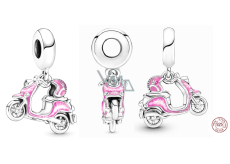 Zawieszka ze srebra próby 925 Sterling - Motocykl miejski różowy, koralik do bransoletki podróżniczej