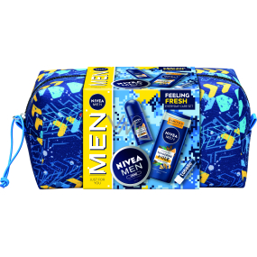 Nivea Men Feeling Fresh Tangerine Mule sprchový gel 250 ml + Tangerine Mule kuličkový antiperspirant roll-on 50 ml + Creme krém 150 ml + Labello for Men Active Care balzám na rty 4,8 g + kosmetická taška, kosmetická sada pro muže