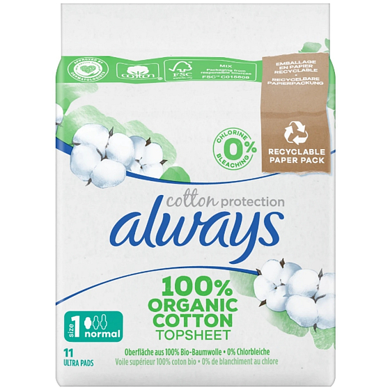 Always Ultra Normal Cotton Protection podpaski higieniczne ze skrzydełkami 11 sztuk