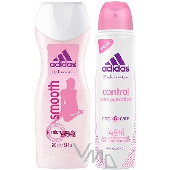 Adidas Control Smooth sprchový gel 250 ml + Control Ultra Protection antiperspitant deodorant sprej pro ženy 150 ml, kosmetická sada