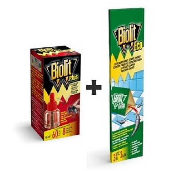Biolit Plus Odpařovač tekutá náhradní náplň 60 nocí proti mouchám a komárům 46 ml + Biolit Eco past na rybenky na monitorování 3 kusy