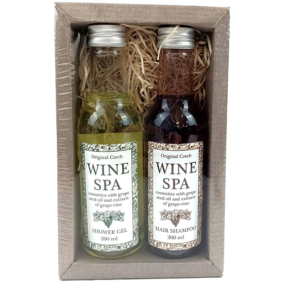 Bohemia Gifts Wine Spa Kosmetyki winne Olej winogronowy i ekstrakt z winogron żel pod prysznic 200 ml + szampon do włosów 200 ml zestaw kosmetyczny