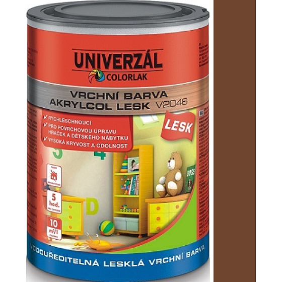 Colorlak Akrylcol Lesk V2046 vodouředitelná lesklá vrchní barva Hnědá světlá AQ 0,6l