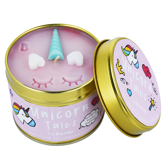 Bomb Cosmetics Bajki o jednorożcu - Unicorn Tales Aromatyczna naturalna, ręcznie wykonana świeca w puszce pali aż 35 godzin