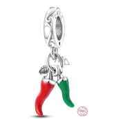 Charm Srebrny 925 Papryczka chili - dla miłośników dobrej kuchni, 2w1 zawieszka na bransoletkę, jedzenie i picie