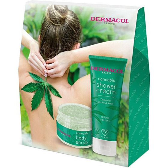 Dermacol Cannabis kojący żel pod prysznic z olejem konopnym 200 ml + peeling do ciała z olejem konopnym 200 g, zestaw kosmetyczny dla kobiet