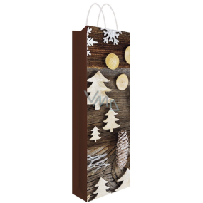 Torebka papierowa na butelkę 12 x 36 x 9 cm z cekinami renifer, choinka, świąteczna