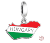 Charm Srebrna 925 Węgierska flaga - huśtająca się mapa, zawieszka na bransoletkę podróżniczą