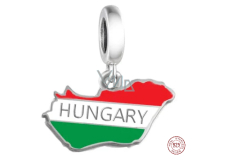 Charm Srebrna 925 Węgierska flaga - huśtająca się mapa, zawieszka na bransoletkę podróżniczą