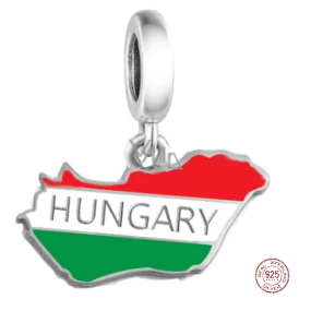 Charm Srebrna 925 Węgierska flaga - huśtająca się mapa, zawieszka na bransoletkę podróżniczą