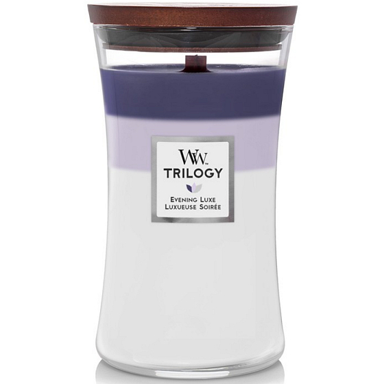 WoodWick Trilogy Evening Luxe - Večerní luxus vonná svíčka s dřevěným knotem a víčkem sklo velká 609 g